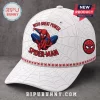 Spider-Man With Great Power white baseball cap featuring a central red and blue hero graphic and web patterns.