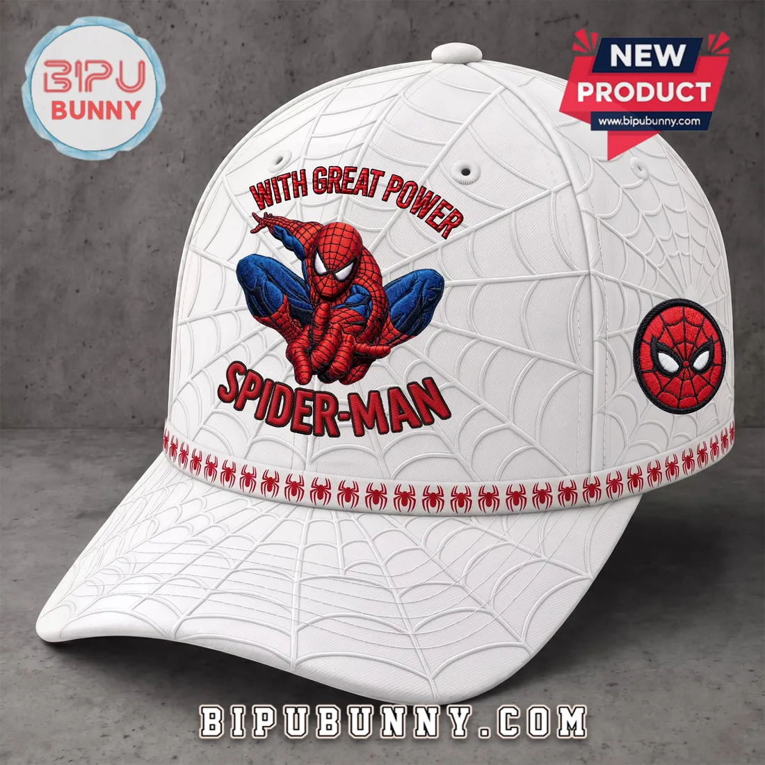 Spider-Man With Great Power White Baseball Cap Spider-Man With Great Power White Baseball Cap