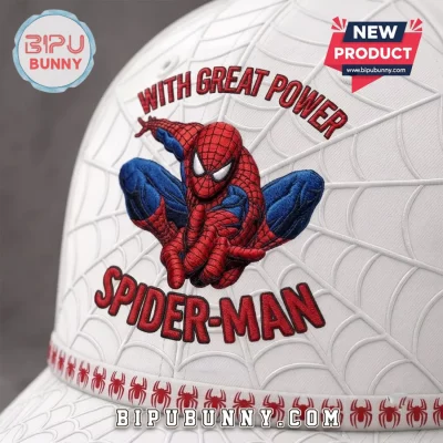 Spider-Man With Great Power White Baseball Cap