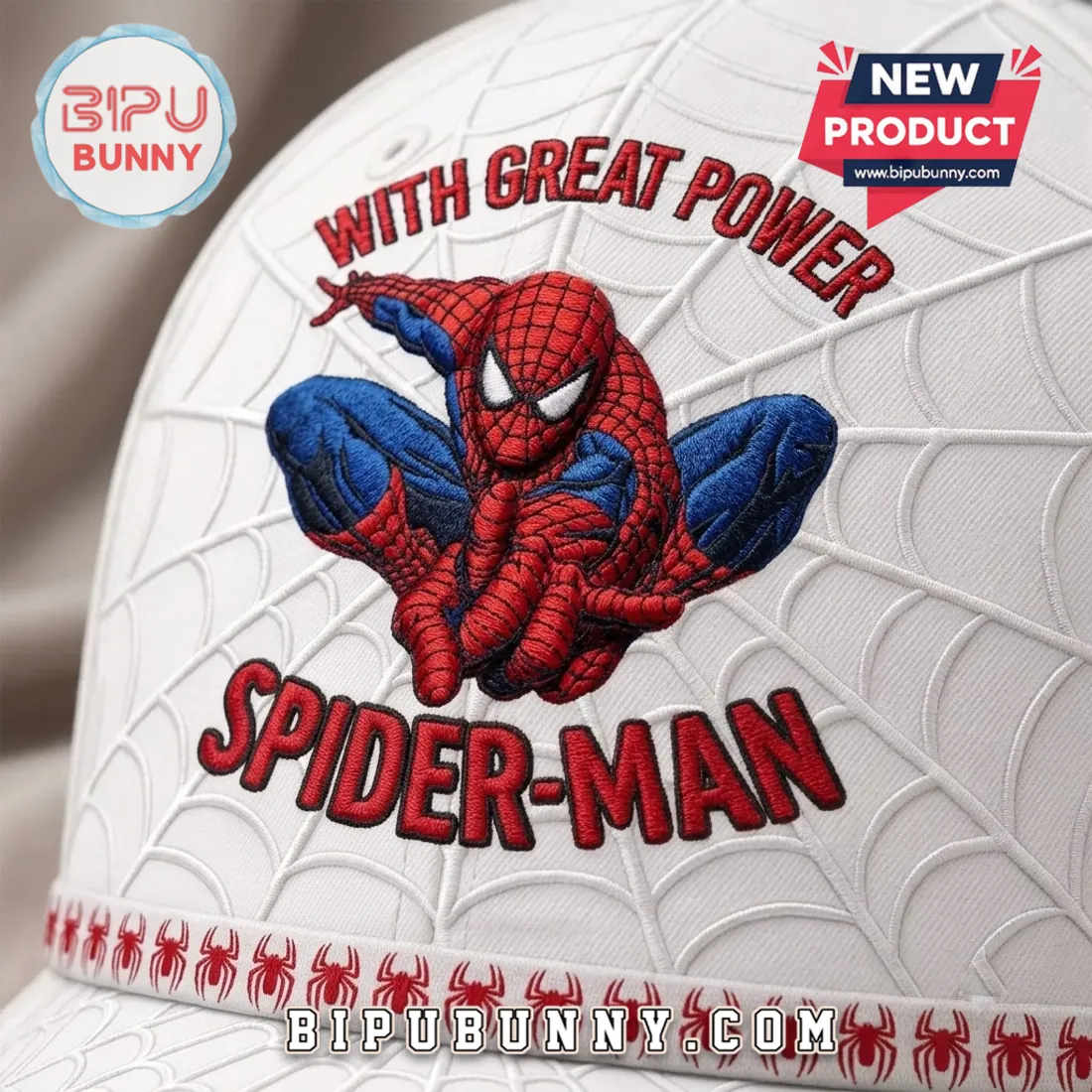 Spider-Man With Great Power White Baseball Cap Spider-Man With Great Power White Baseball Cap