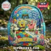 SpongeBob SquarePants blue backpack featuring a jigsaw puzzle path, Sandy, Patrick, Gary, and text Be Bright Be Kind Be You.!