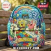 SpongeBob SquarePants backpack featuring William name tag, jigsaw path, and Be Bright, Be Kind, Be You text on blue fabric.!