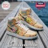 Tan high-top sneakers featuring SpongeBob SquarePants characters, puzzle piece patterns, and text reading Uniquely You.!