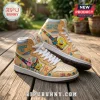 High-top sneakers featuring Spongebob Squarepants characters, puzzle piece patterns, and text Uniquely You on wooden deck.!
