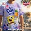 SpongeBob SquarePants Purple Bikini Bottom T-Shirt featuring a pineapple house, jellyfish, and bubble graphics.