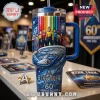 Star Trek 60th anniversary stainless steel tumbler with USS Enterprise NCC-1701 and crew illustrations on blue background.!
