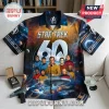 Star Trek 60th anniversary button-down shirt featuring a galaxy print with USS Enterprise and original series crew cast.!