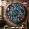 Star Trek wall clock featuring portraits of iconic characters, blue gear motifs, and the name Gardner on a wooden wall.!