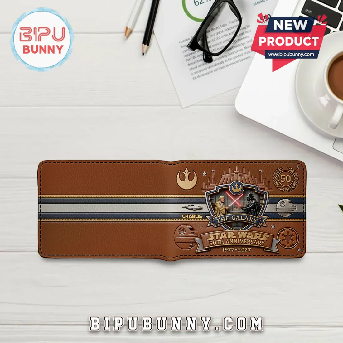 Star Wars 50th Anniversary Embossed Leather Wallet Star Wars 50th Anniversary Embossed Leather Wallet