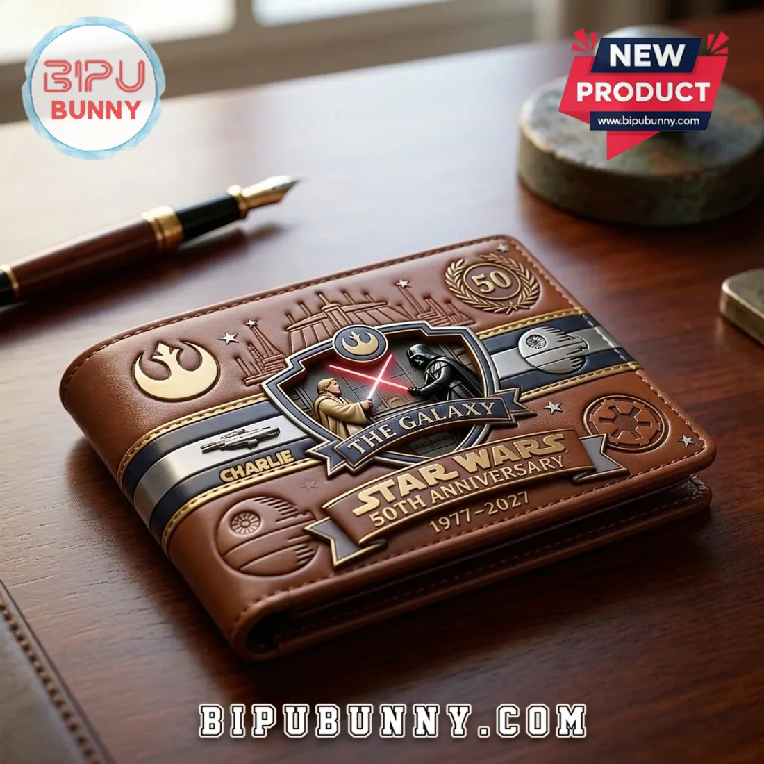 Star Wars 50th Anniversary Embossed Leather Wallet Star Wars 50th Anniversary Embossed Leather Wallet
