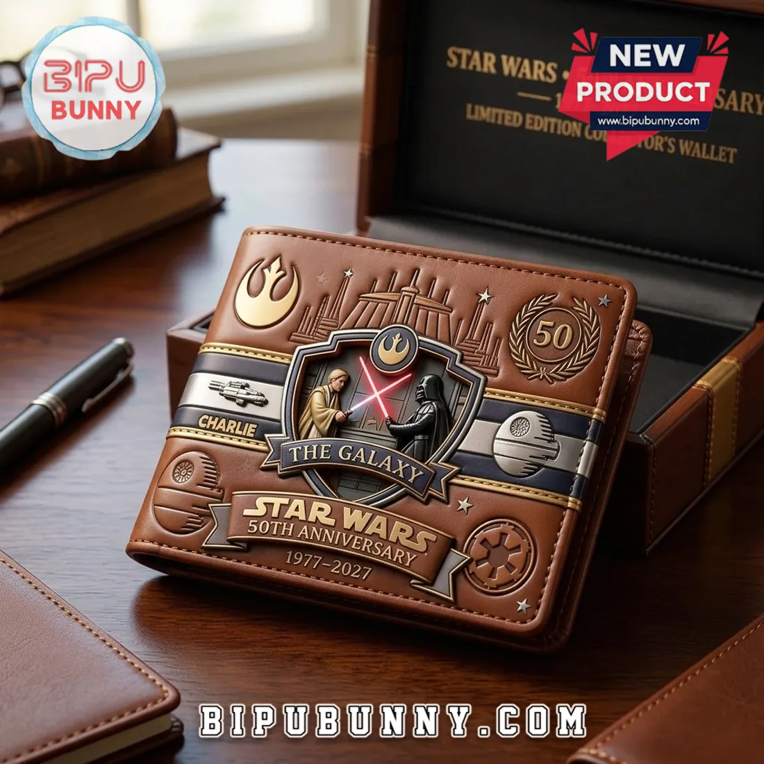 Star Wars 50th Anniversary Embossed Leather Wallet Star Wars 50th Anniversary Embossed Leather Wallet
