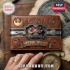 Star Wars 50th Anniversary Embossed Leather Wallet featuring Obi-Wan and Darth Vader dueling on a brown textured surface.