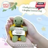 Green crochet turtle toy with a yellow sunflower shell holding a sign that says You are turtle-y awesome.!