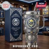 Tampa Bay Rays branded stainless steel tumbler with engraved baseball graphics, crystal accents, and matching display box.!