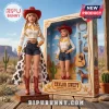 Taylor Swift doll in cowgirl outfit with red hat, braids, and denim shorts standing next to boxed set with accessories.!