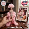 Taylor Swift 1/6 scale showgirl doll with pink feather boa, rhinestone bodysuit, and crown next to branded window box.!