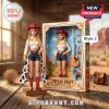 Taylor Swift doll wearing red cowgirl hat, white shirt, denim shorts, and cowhide chaps in a western display box set.!