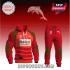 The Dolphins NRL Red Brown Pullover Hoodie and Joggers Set featuring team branding, logos, and a gradient background.