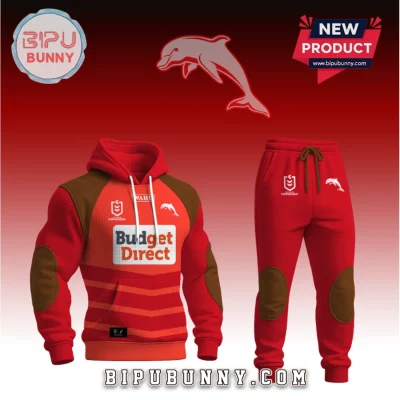 The Dolphins NRL Red Brown Pullover Hoodie and Joggers Set