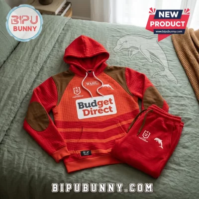 The Dolphins NRL Red Brown Pullover Hoodie and Joggers Set