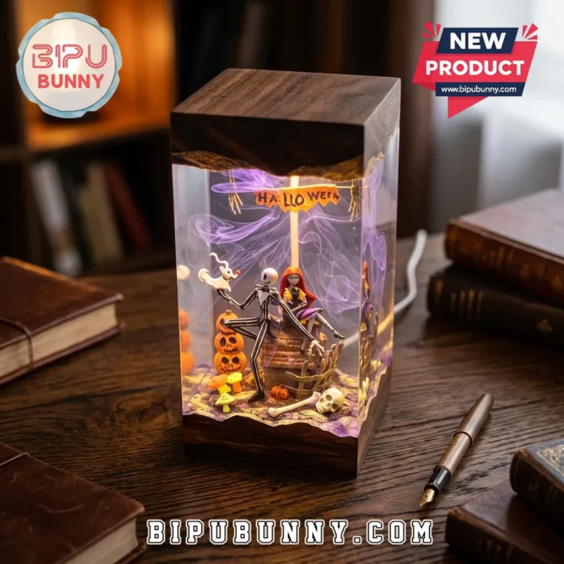 The Nightmare Before Christmas Epoxy Resin Wood Lamp - Bipubunny Store