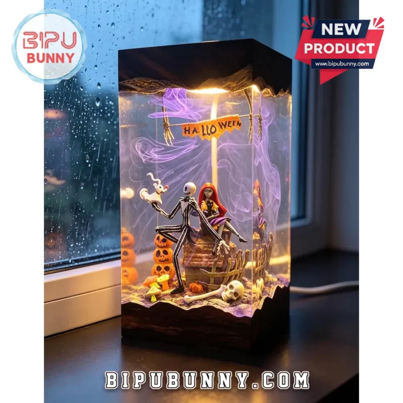 The Nightmare Before Christmas Epoxy Resin Wood Lamp - Bipubunny Store