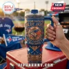 Toronto Blue Jays Embossed Stainless Steel Handle Tumbler featuring a blue finish, team logo, maple leaves, and base icon.