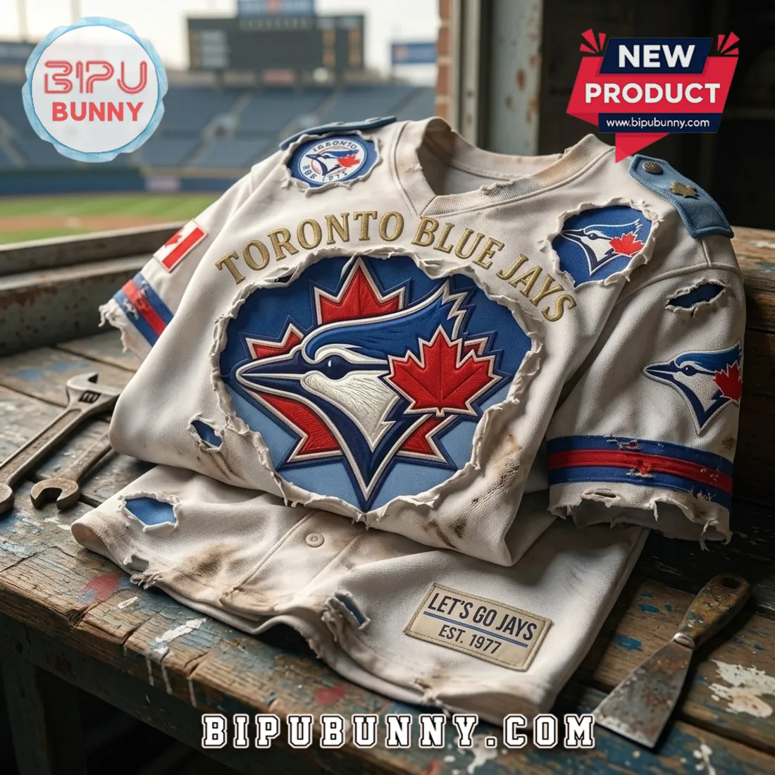 Toronto Blue Jays Ripped Effect Distressed T-Shirt Toronto Blue Jays Ripped Effect Distressed T-Shirt
