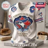Toronto Blue Jays Ripped Effect Distressed T-Shirt featuring a central team logo, red maple leaf, and vintage text design.