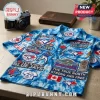 Toronto Blue Jays Tie Dye Hawaiian Shirt featuring team logos, Rogers Centre graphics, and maple leaf patterns on blue.