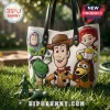 White faux leather tote bag featuring Woody, Jessie, Buzz Lightyear, Rex, and Slinky Dog characters with the name Emma.!
