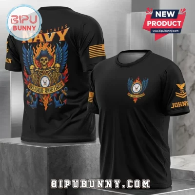 United States Navy Skull Once A Sailor Black T-Shirt