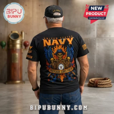 United States Navy Skull Once A Sailor Black T-Shirt