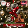 University of Alabama 2025 SEC Champions Christmas ornament featuring a Crimson Tide elephant standing over a mascot.
