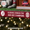 University of Alabama 2025 SEC Champions Christmas ornament featuring a team bulldog mascot on a crimson base.