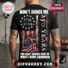 Black t-shirt featuring a kneeling soldier, US flag, 1776-2026 dates, and text reading Don't Judge Me 250 Years.!