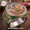 Airborne Veteran ring featuring a gold eagle, US flag, and parachute emblem with green enamel and surrounding rhinestones.!