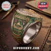 US Army Airborne paratrooper ring with green enamel, gold eagles, parachute emblem, and rhinestone accents on leather.!