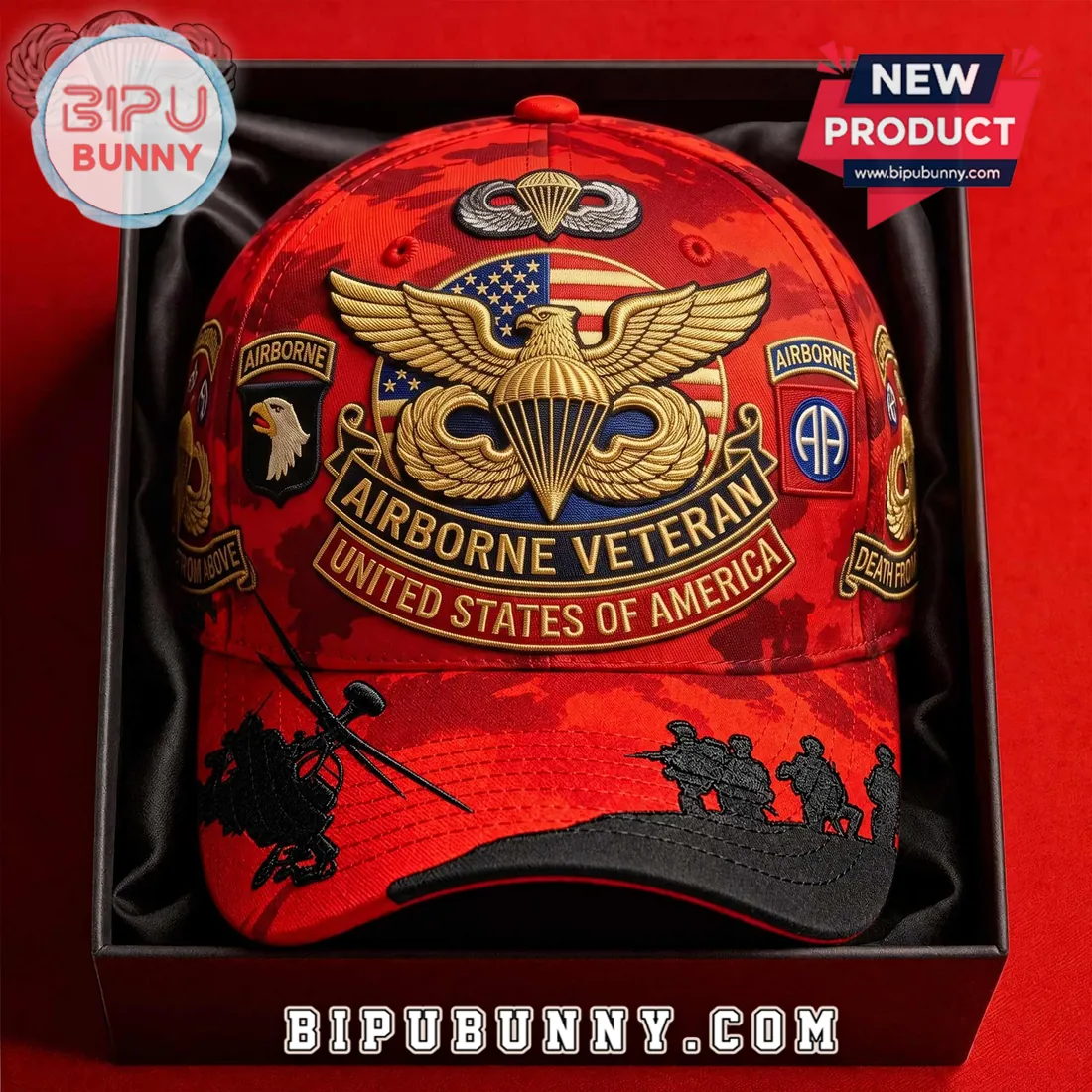 US Airborne Veteran Embroidered Camo Baseball Cap US Airborne Veteran Embroidered Camo Baseball Cap