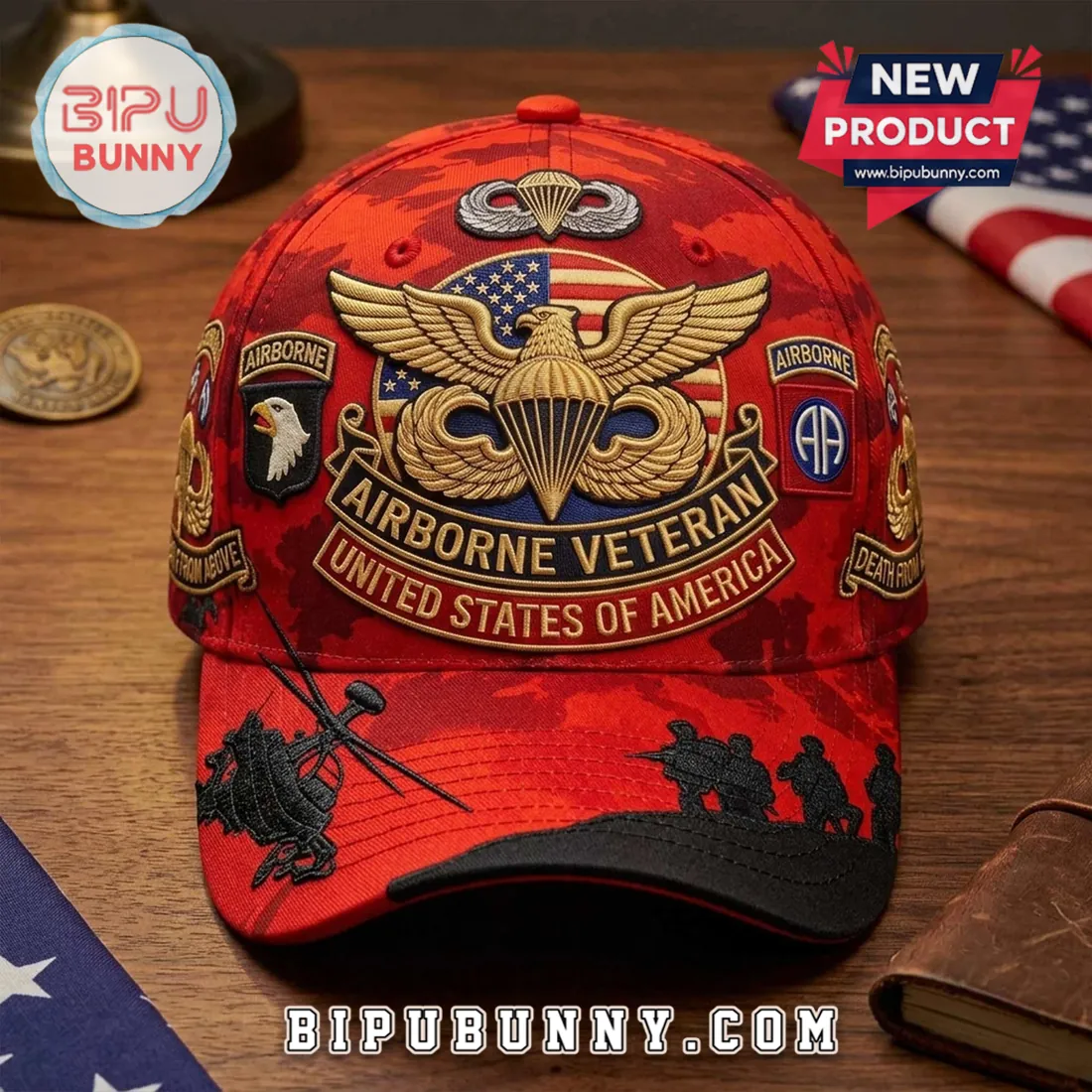 US Airborne Veteran Embroidered Camo Baseball Cap US Airborne Veteran Embroidered Camo Baseball Cap