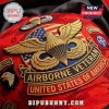US Airborne Veteran Embroidered Camo Baseball Cap in red featuring gold eagle insignia, US flag, and military patches.