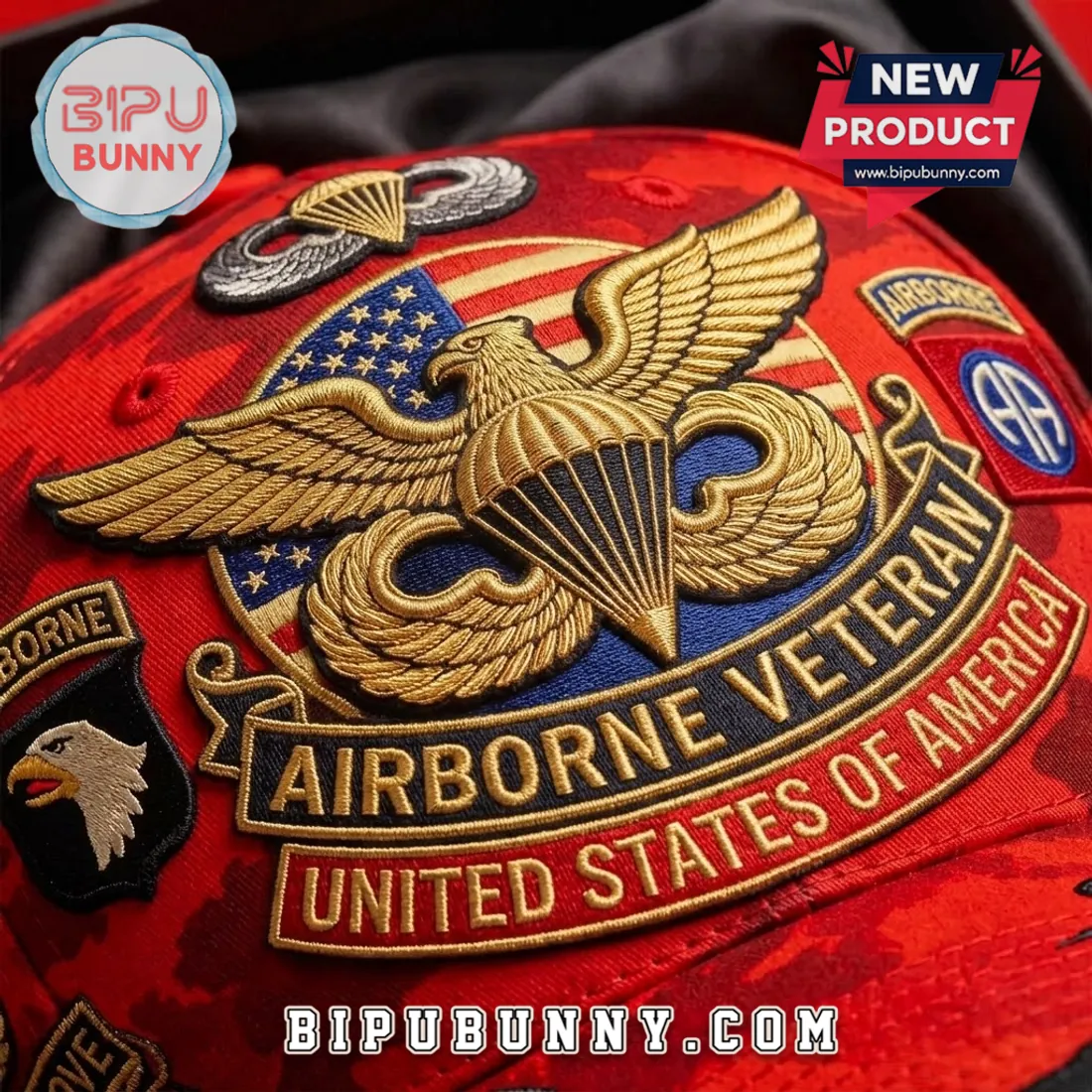 US Airborne Veteran Embroidered Camo Baseball Cap US Airborne Veteran Embroidered Camo Baseball Cap