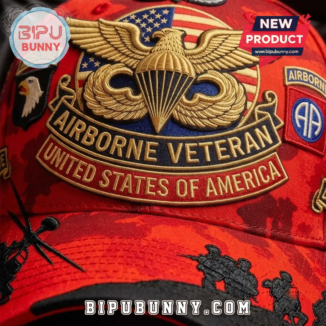 US Airborne Veteran Embroidered Camo Baseball Cap US Airborne Veteran Embroidered Camo Baseball Cap