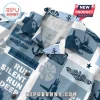 Submarine themed button-up shirt with blue and white geometric patterns, anchors, and Run Silent Run Deep text print.!