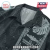 Black tropical print button-up shirt featuring U.S. Submarine Force dolphin insignia and Run Silent text.!