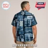 Man wearing short-sleeve button-down shirt with blue U.S. Navy submarine patterns, anchors, and Run Silent Run Deep text.!