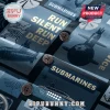 Blue button-down shirt featuring submarine illustrations, nautical patterns, and the text Run Silent Run Deep.!