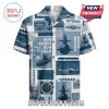 Short sleeve button-down shirt with navy blue submarine graphics, radar screens, and anchor icons on a light grey background.!