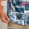 Button-up shirt with U.S. Navy submarine, anchor, compass, and sonar screen motifs in shades of blue and white.!