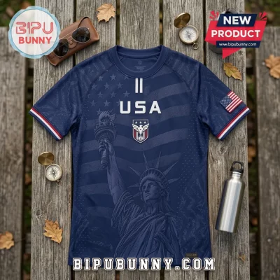 USA Statue of Liberty Navy Blue Crew Neck T-Shirt